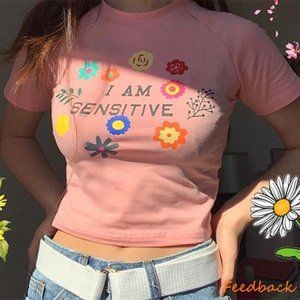 *CUTE* ¨I AM SENSITIVE¨ Pink Crop top